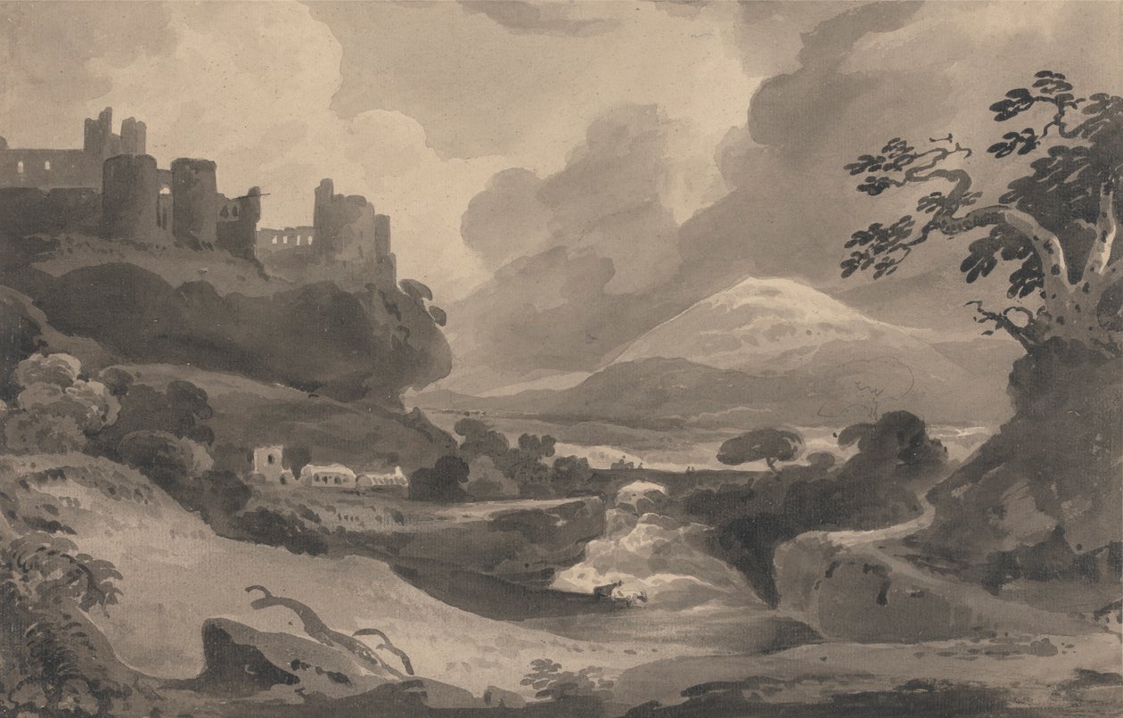 Kayalıktaki Kale Harabeleri ile Dağ Manzarası by John Varley