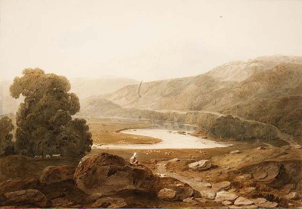 No.1607 Vale of the River Mawddach, Galler, c.1805 (kağıt üzerine suluboya ve siyah tebeşir) by John Varley