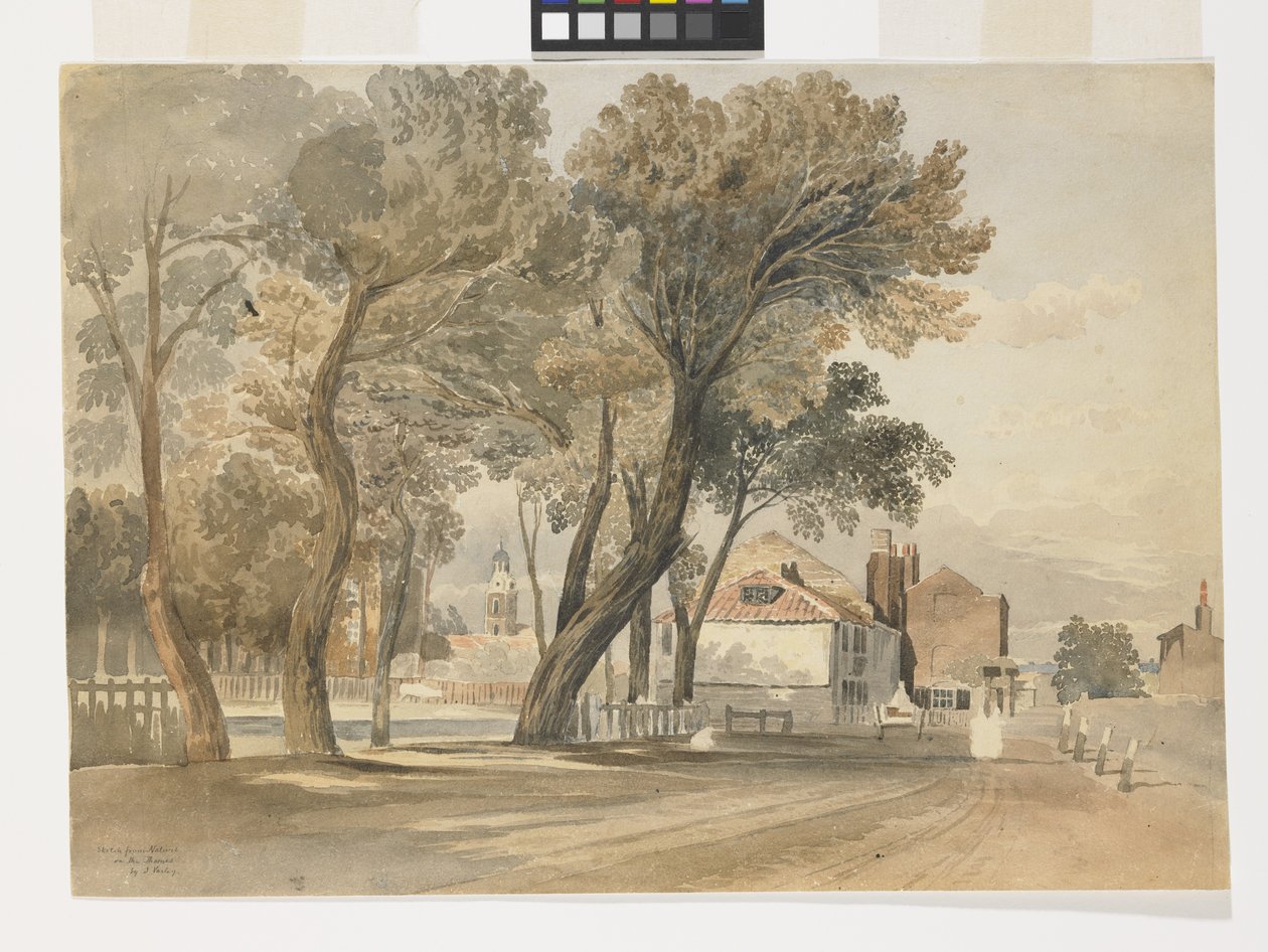 Sketch From Nature On The Thames (Chelsea) (beyaz kağıt üzerine kalem üzerine suluboya) by John Varley