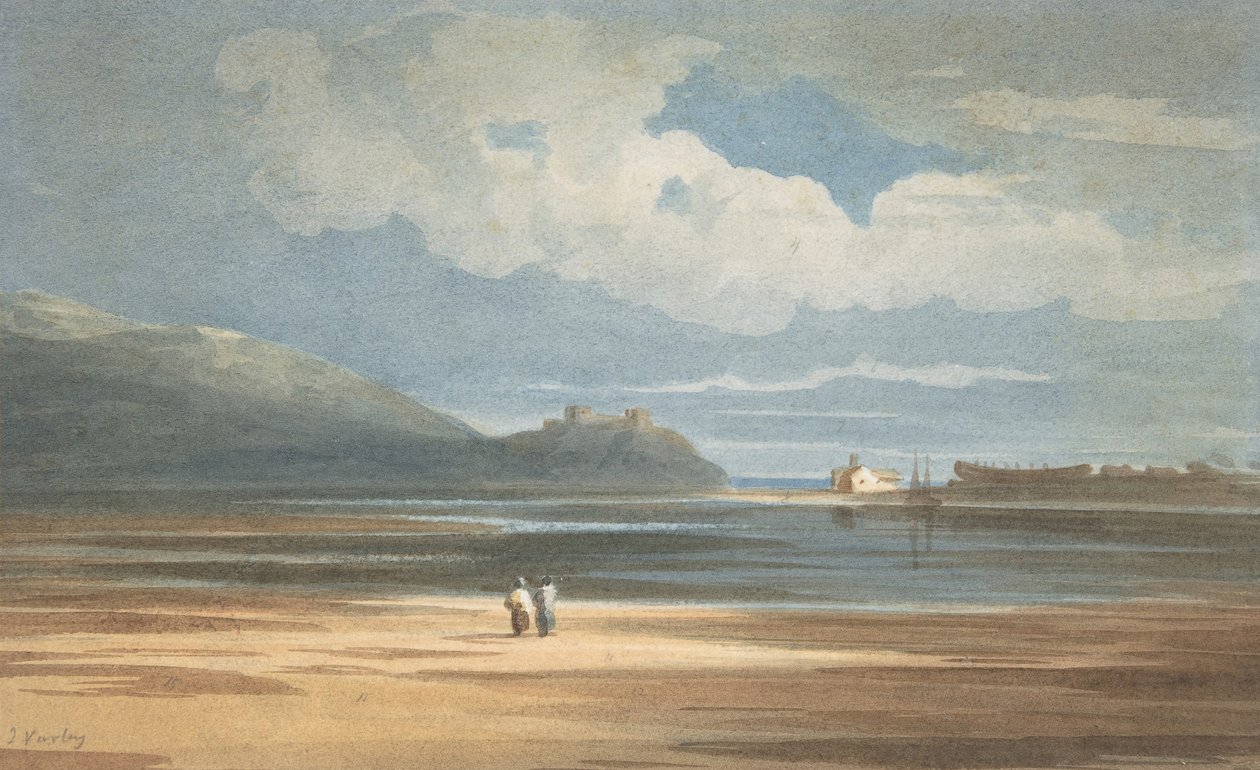 Harlech Kalesi, 1800-1842 Traeth Mawr karşısında. by John Varley I