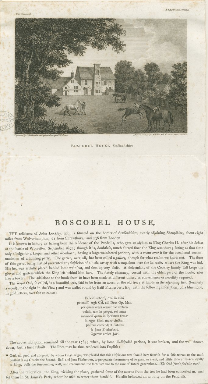 Boscobel Evi: gravür, nd [1 Kasım 1800] by John Walker