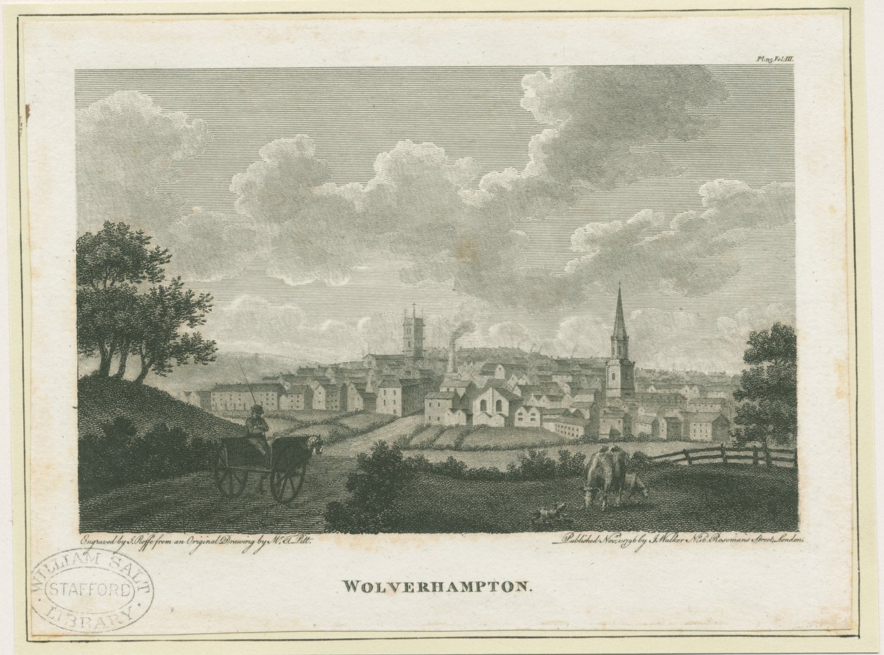 Wolverhampton - Güney Batı Görünümü: gravür, nd [c 1796] by John Walker