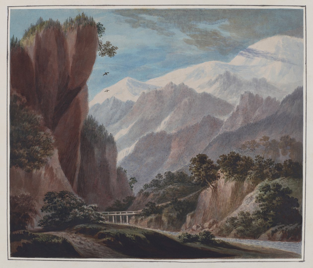 Sallanches Vadisi'nden Chamonix'e Yükselen, c.1781 (kağıt üzerine suluboya, kurşun kalem ve arap zamkı) by John Warwick Smith