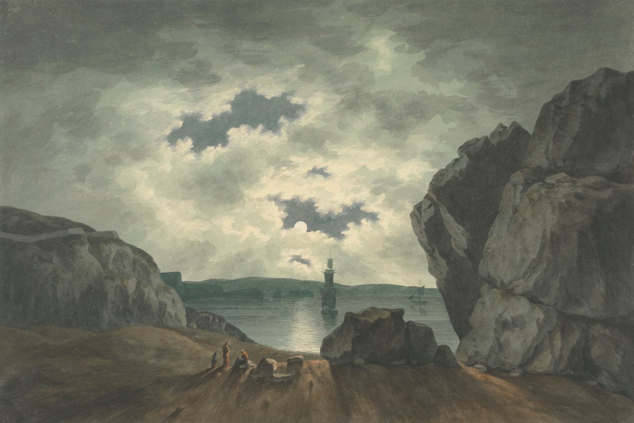 Ay Işığında Körfez Manzarası by John Warwick Smith