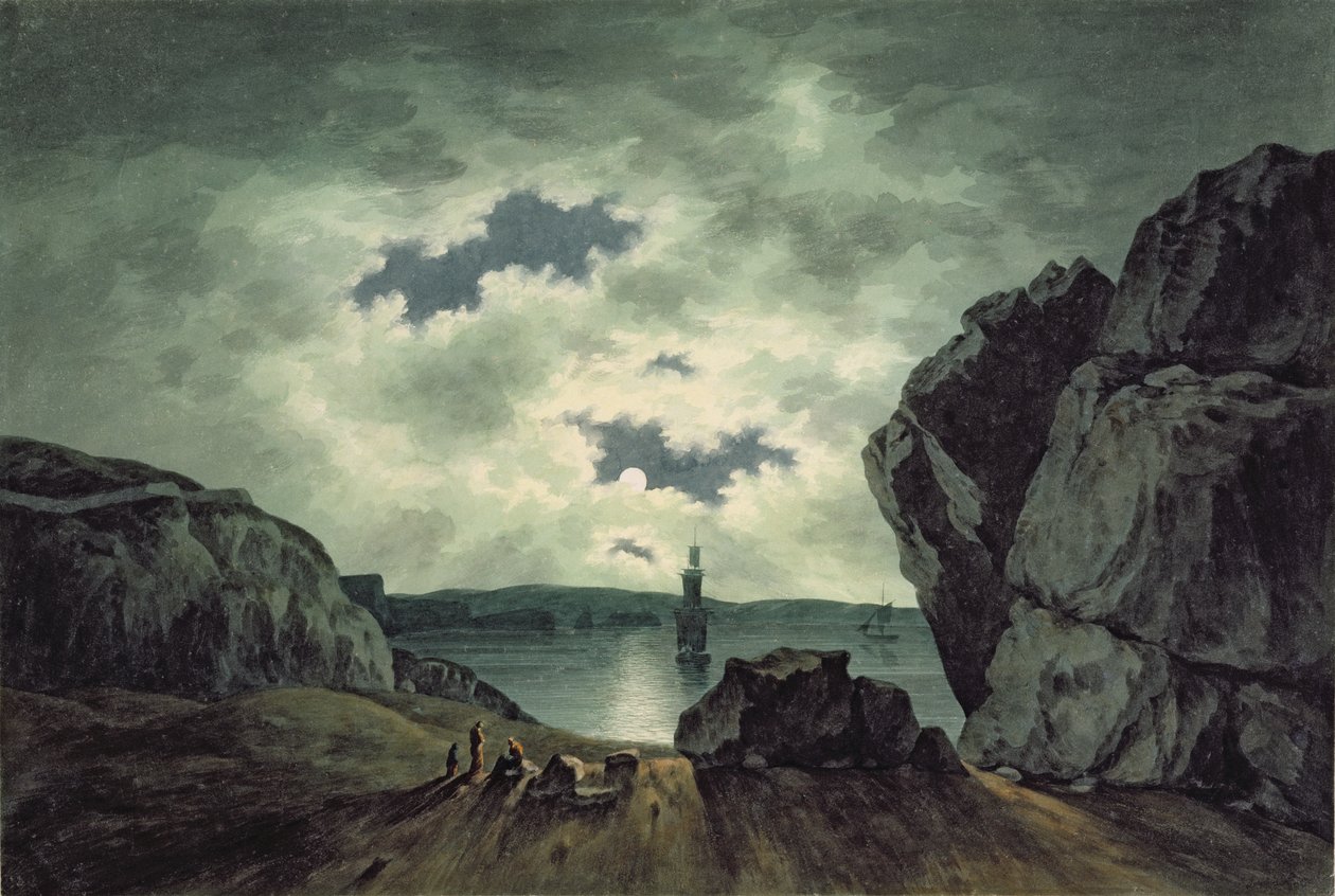 Ay Işığında Körfez Manzarası by John Warwick Smith