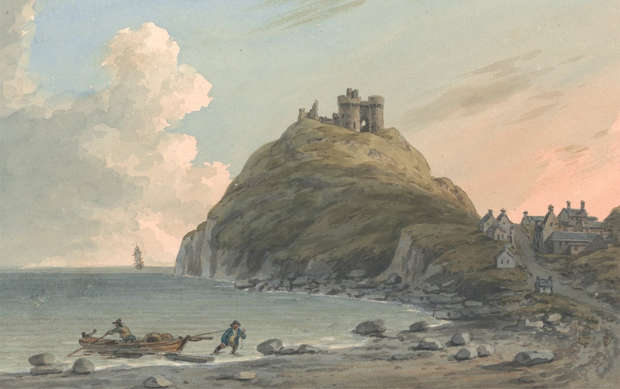 Criccieth Kalesi Harabeleri ve Cardigan Körfezi'ndeki Kasabanın Bir Kısmı. Doğu Görünümü, Caernarfonshire by John Warwick Smith