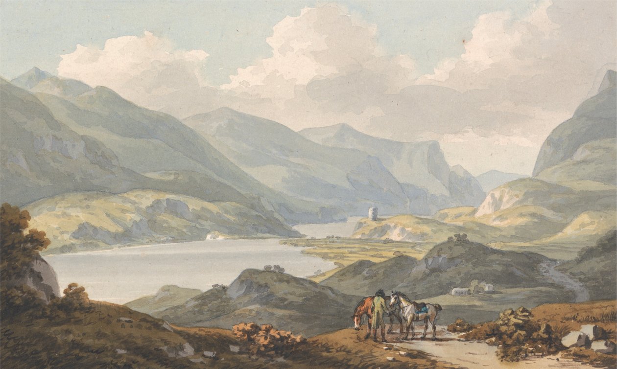 Llanberis Gölleri - Caernarfon'dan Caernarfonshire, Llanberis'e Giden Yoldan by John Warwick Smith