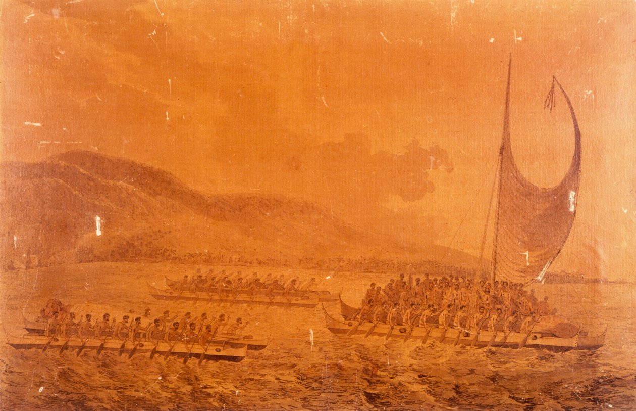 Kaptan James Cook ile buluşacak kanolar by John Webber