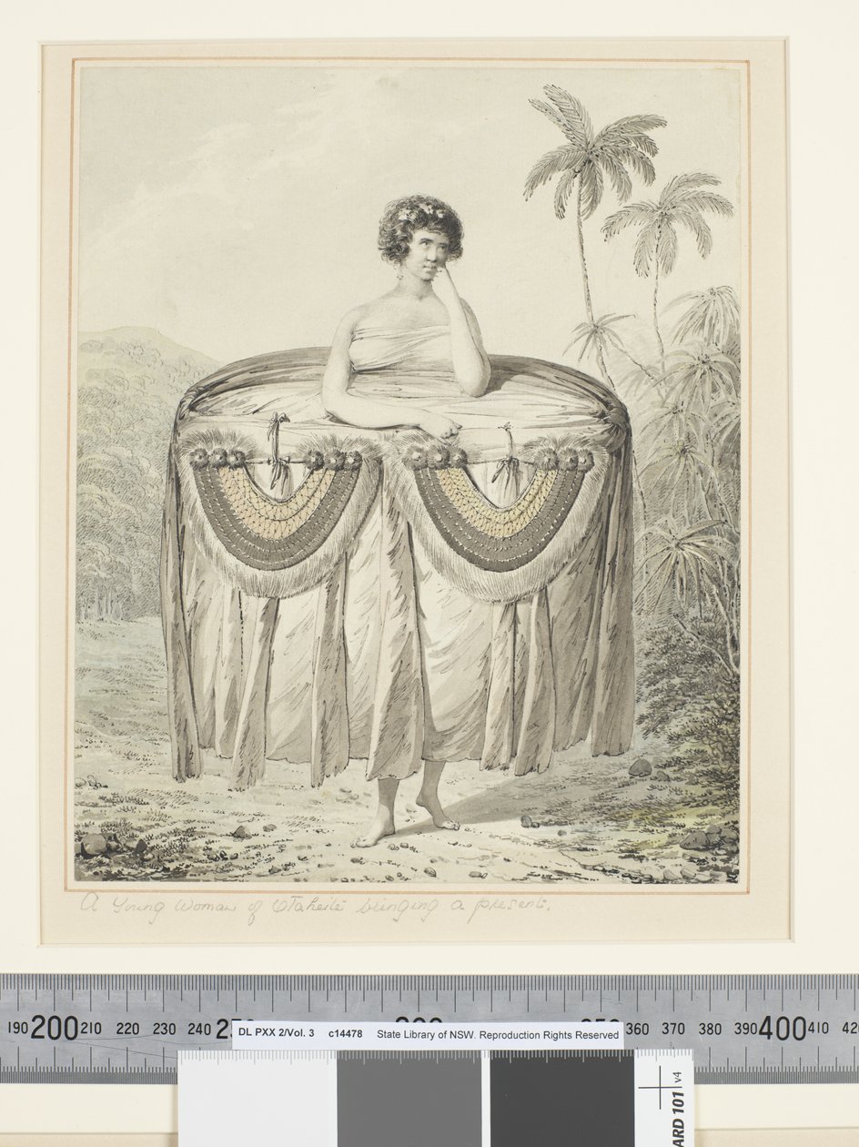 F.12 Hediye getiren Otaheiteli Genç Bir Kadın, c.1773-84 (suluboya) by John Webber