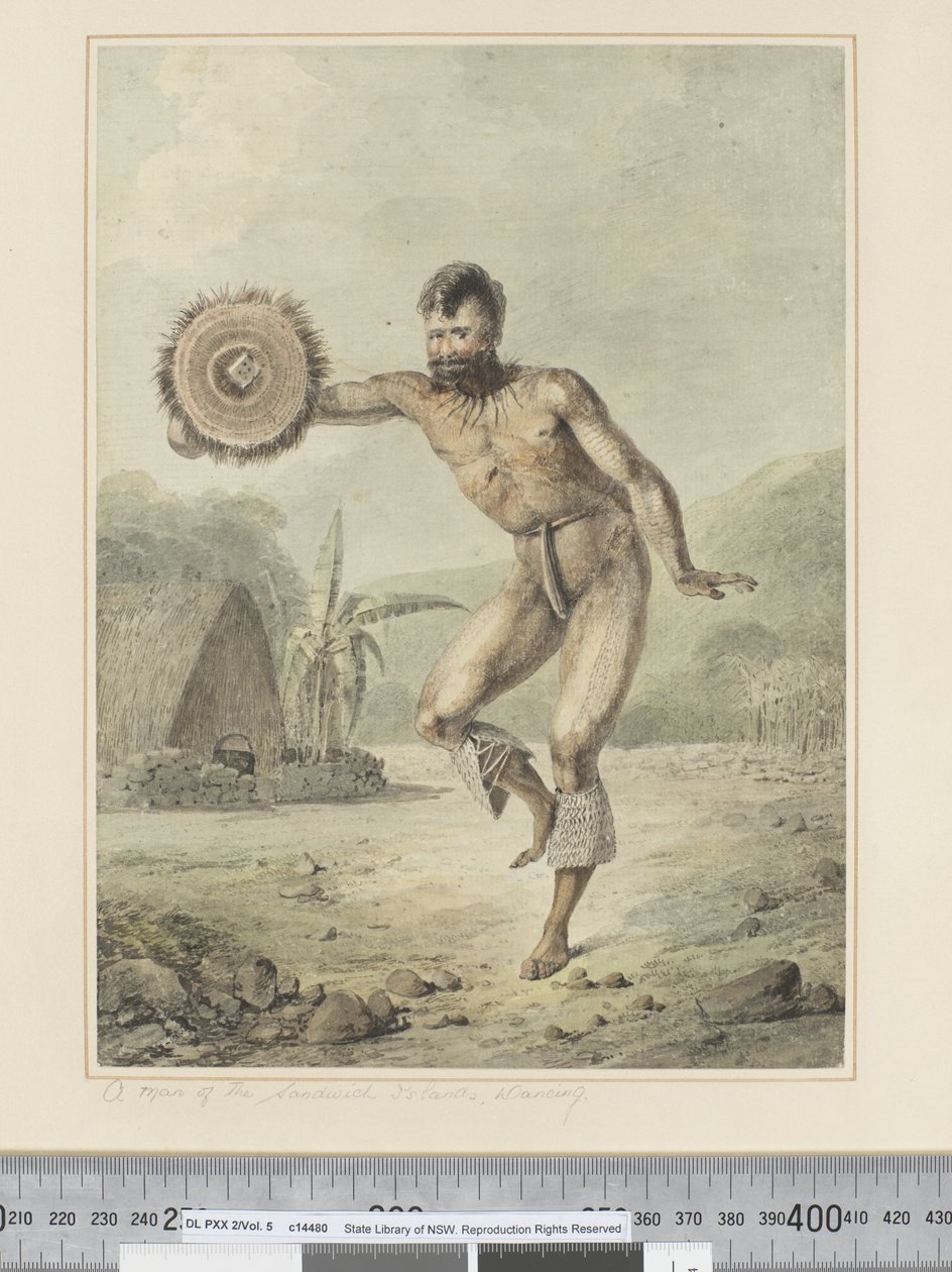 F.36 Sandviç Adalarında Bir Adam, Dans, c.1773-84 (suluboya) by John Webber