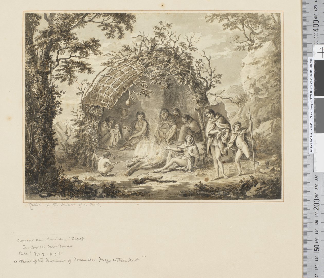 F.43 Bir Kulübenin İçindeki Yerliler, c.1783-84 (suluboya) by John Webber
