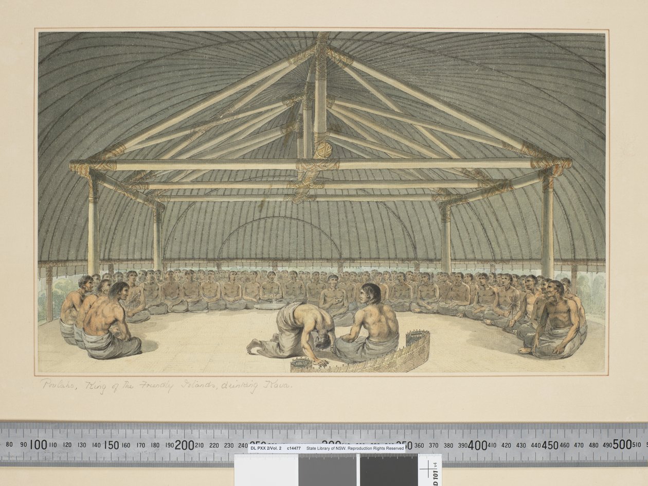 F.7 Poulaho, Dost Adaların Kralı, Kava içiyor, c.1773-84 (suluboya) by John Webber