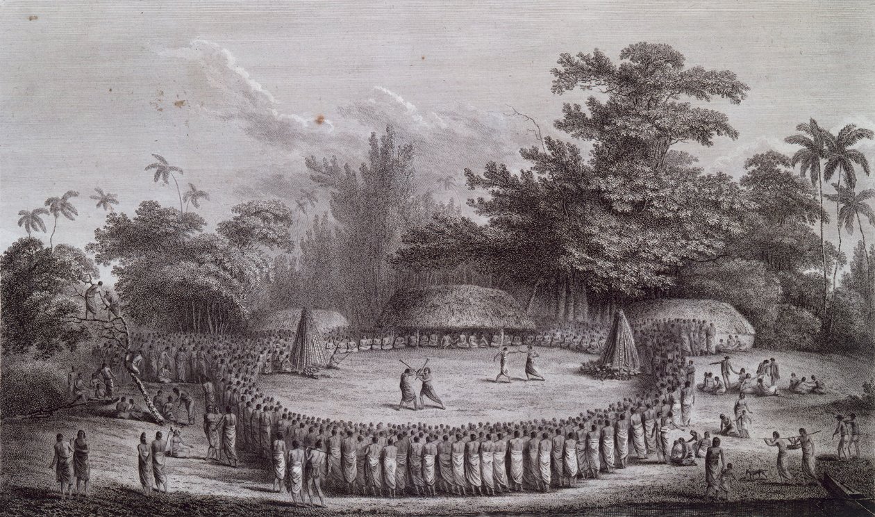 Tonga Adaları: Kaptan James Cook için karşılama töreni by John Webber