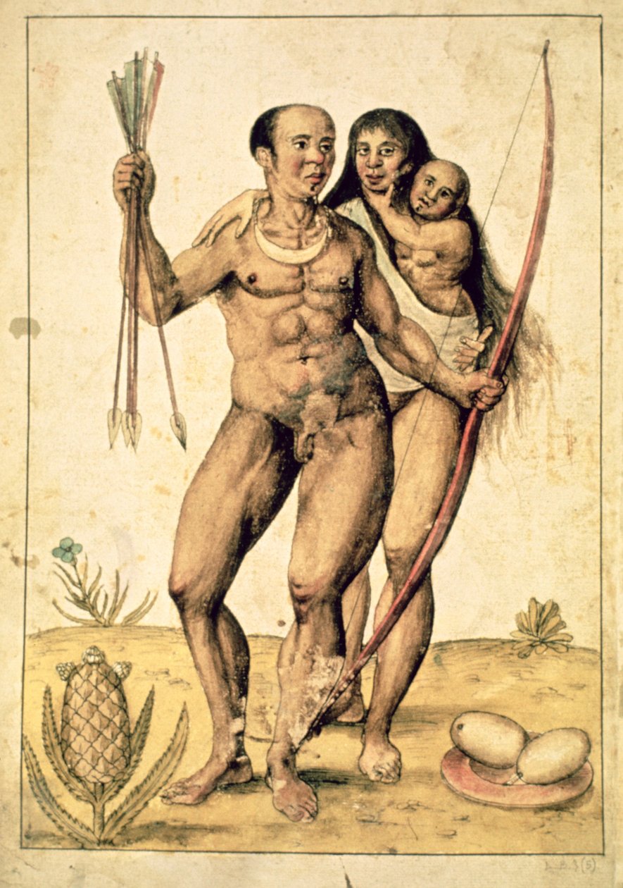 Bir Kızılderili Ailesi, c.1585-87 (kağıt üzerine suluboya) by John White