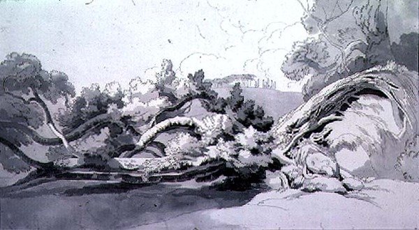 Peyzaj, kökünden sökülmüş ağaçla by John White Abbott