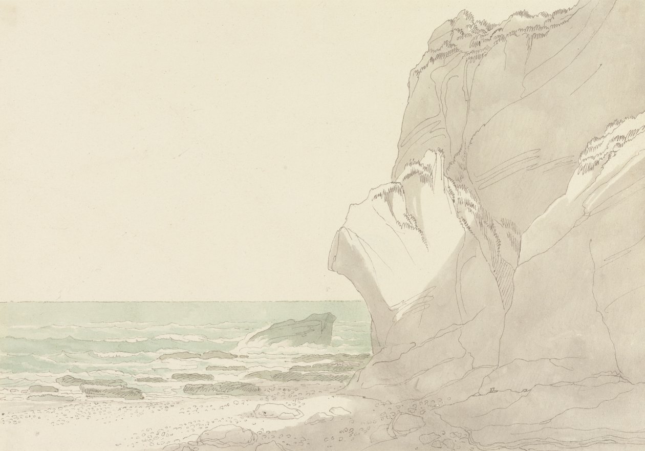 Exmouth, Devon yakınlarındaki Warren: Sağda Yükselen Sarp Kayalıklar, Solda Deniz ve Kayalık Kıyı by John White Abbott