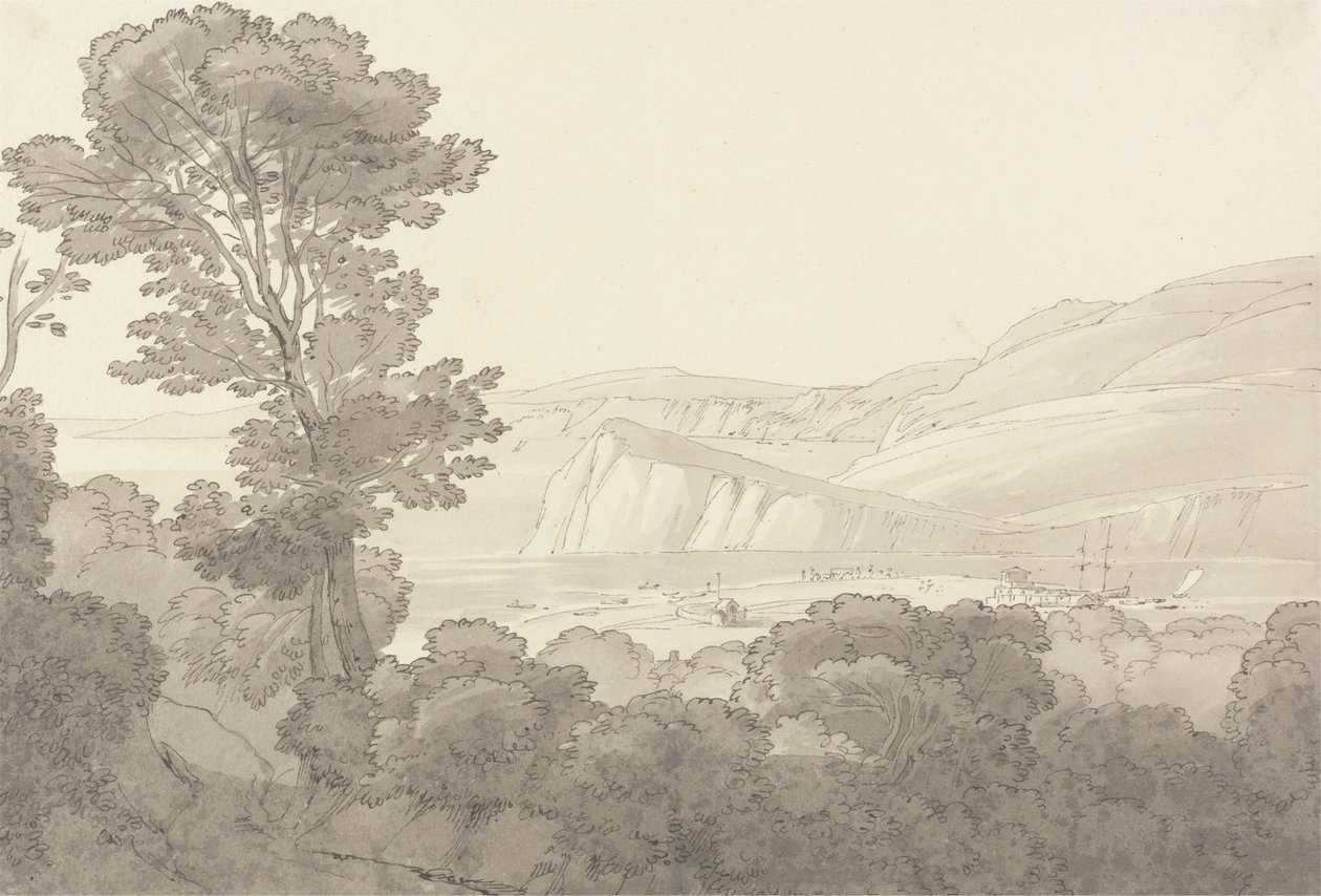 Teignmouth, Devon'daki Nehir ve Tepelere Bakan Bir Ormandan Görünüm by John White Abbott