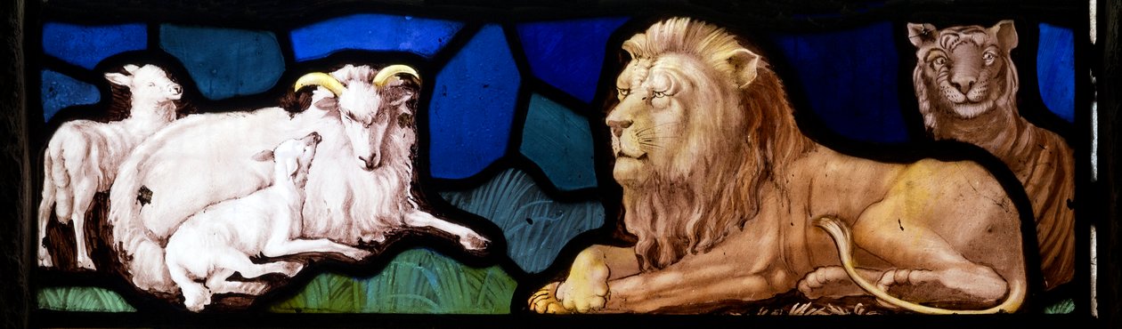 Kuzular ve Aslanlar, Te Deum, Doğu Penceresi, c.1888 (vitray) by John William Brown