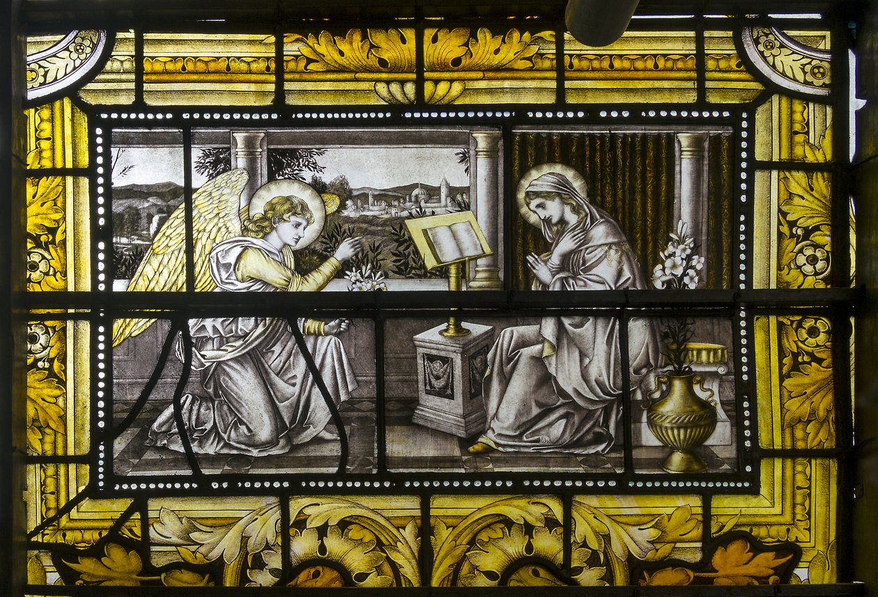 Oxford, Trinity College, James Powell & Sons, John William Brown (1842-1928), Müjde, 1885 by John William Brown