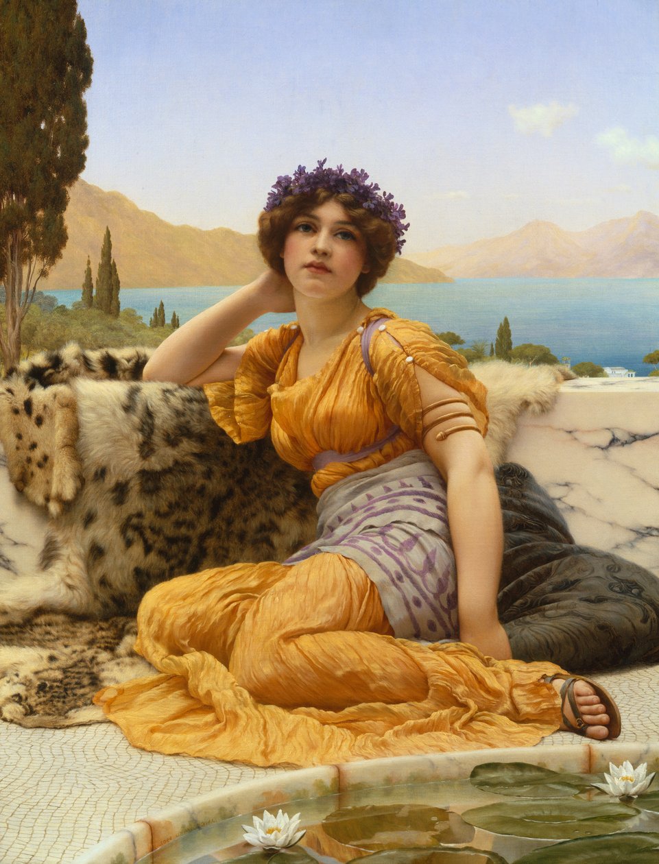 Menekşe Çelenkli ve Safran Tonlu Cüppe ile by John William Godward