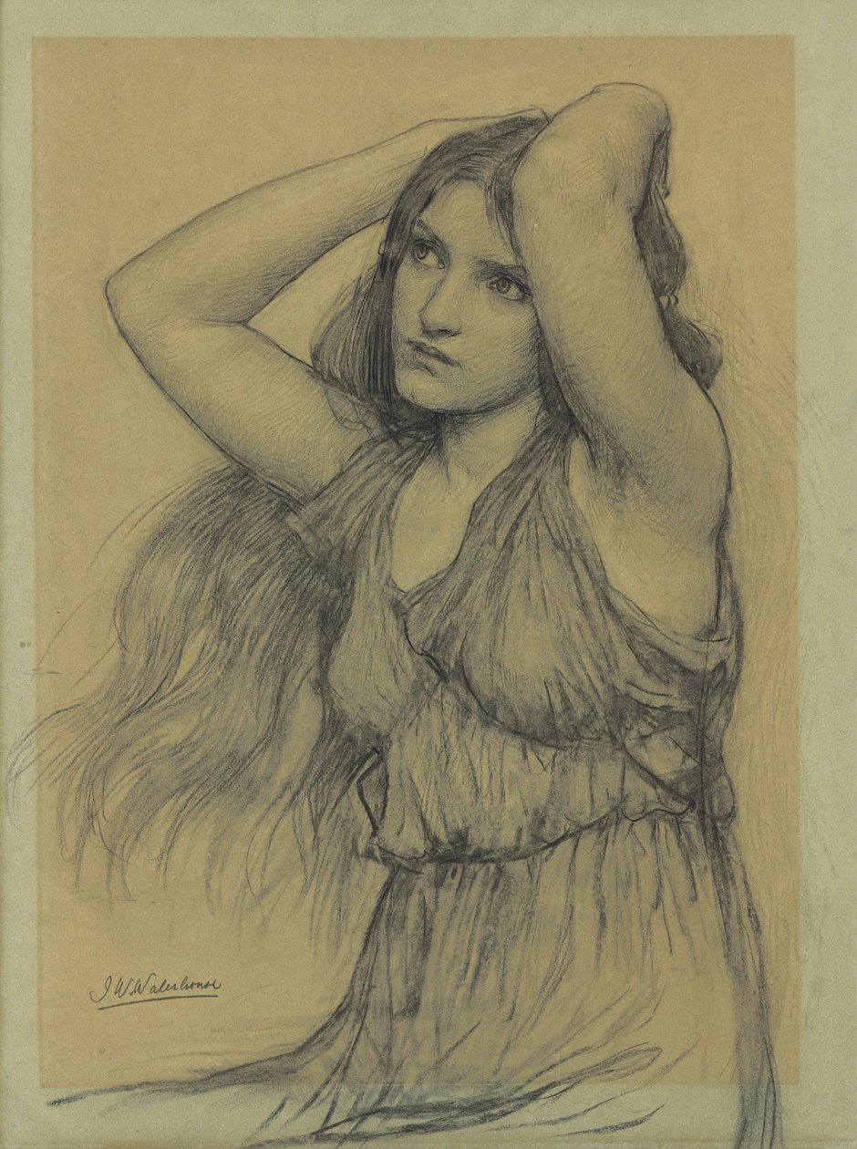 Flora (devetüyü kağıda siyah tebeşir) by John William Waterhouse