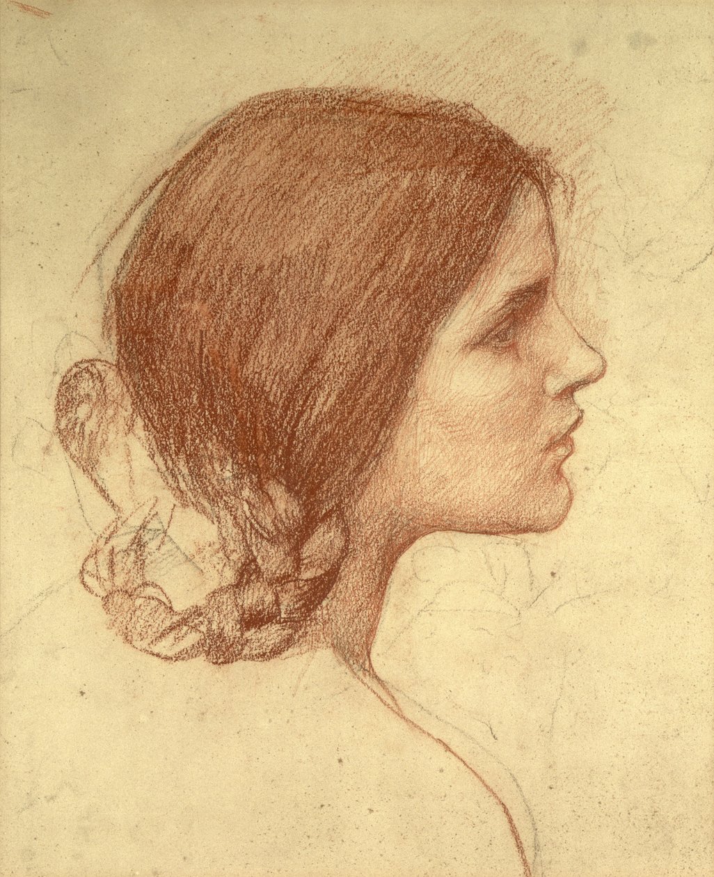 Bir Kızın Başı, c.1905 (kağıt üzerinde kırmızı tebeşir) by John William Waterhouse