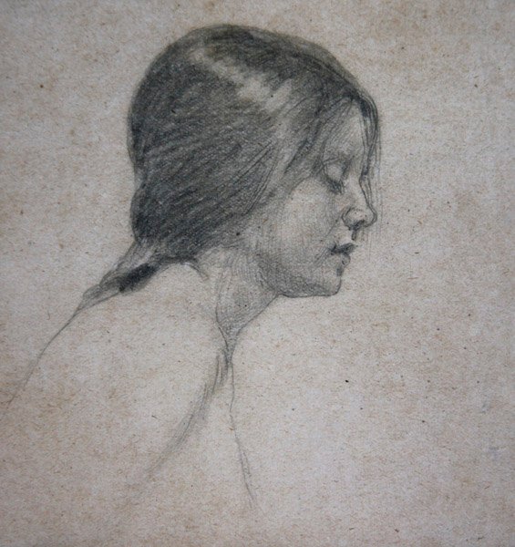 Genç Kızın Başı, 1880 dolayları (kağıt üzerine kurşun kalem) by John William Waterhouse