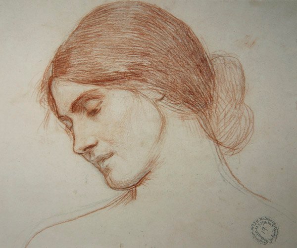 Genç bir kızın başı, solda by John William Waterhouse