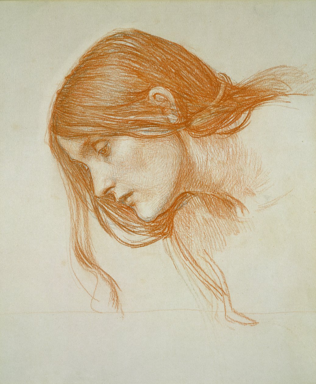 Bir Kızın Kafasının İncelenmesi (kağıt üzerinde kırmızı tebeşir) by John William Waterhouse