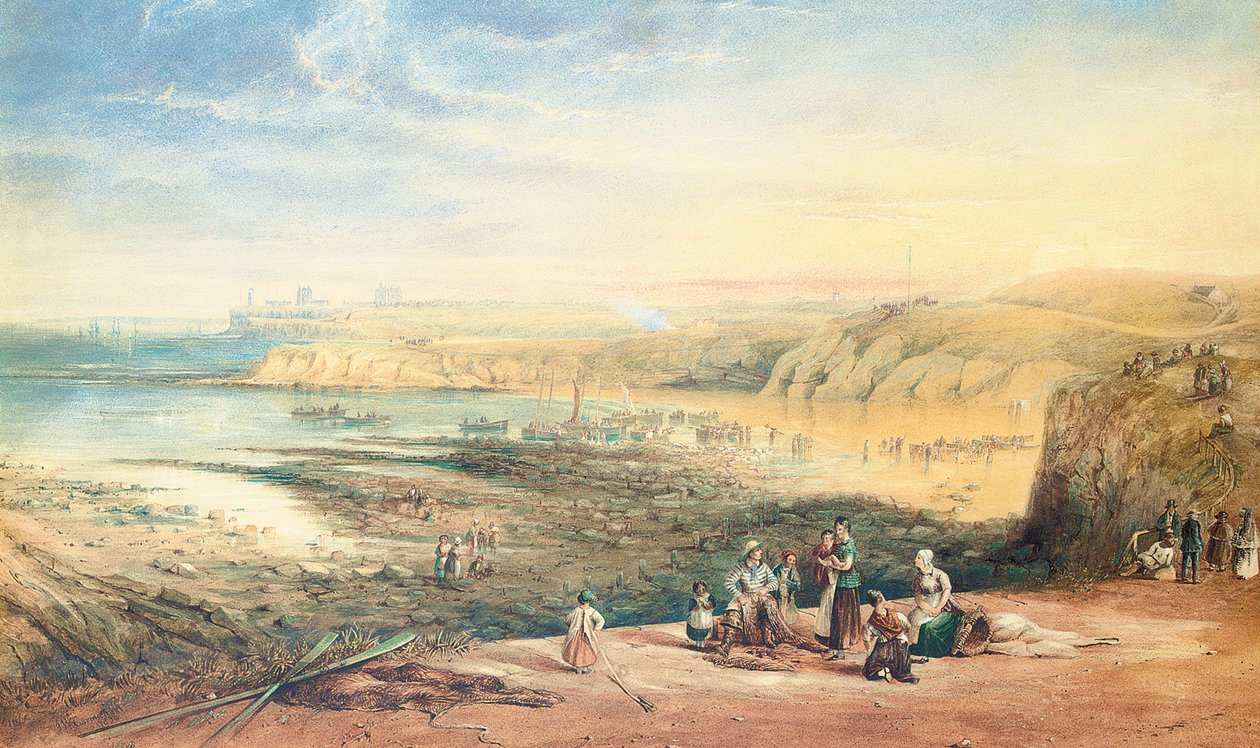 Ön planda balıkçılar ile Tynemouth, Northumberland