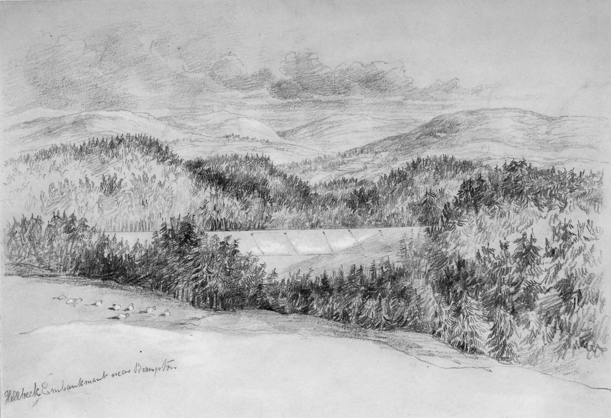 Brampton yakınlarındaki Hillbeck Dolgusu (kağıt üzerinde bc ve kalem) by John Wilson Carmichael