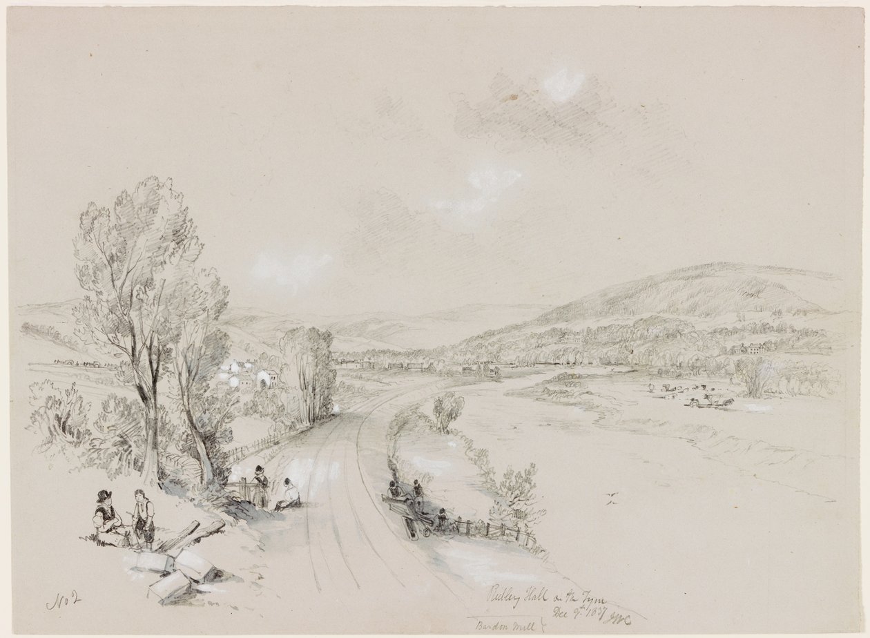 Ridley Hall, Bardon Mill, 1837 (kağıt üzerinde M.Ö. ve kurşun kalem) by John Wilson Carmichael