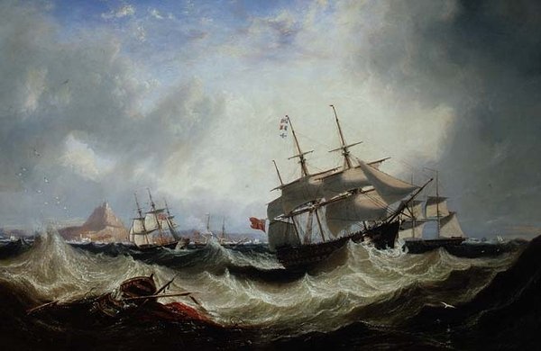 Cebelitarık açıklarında ağır denizlerde nakliye by John Wilson Carmichael