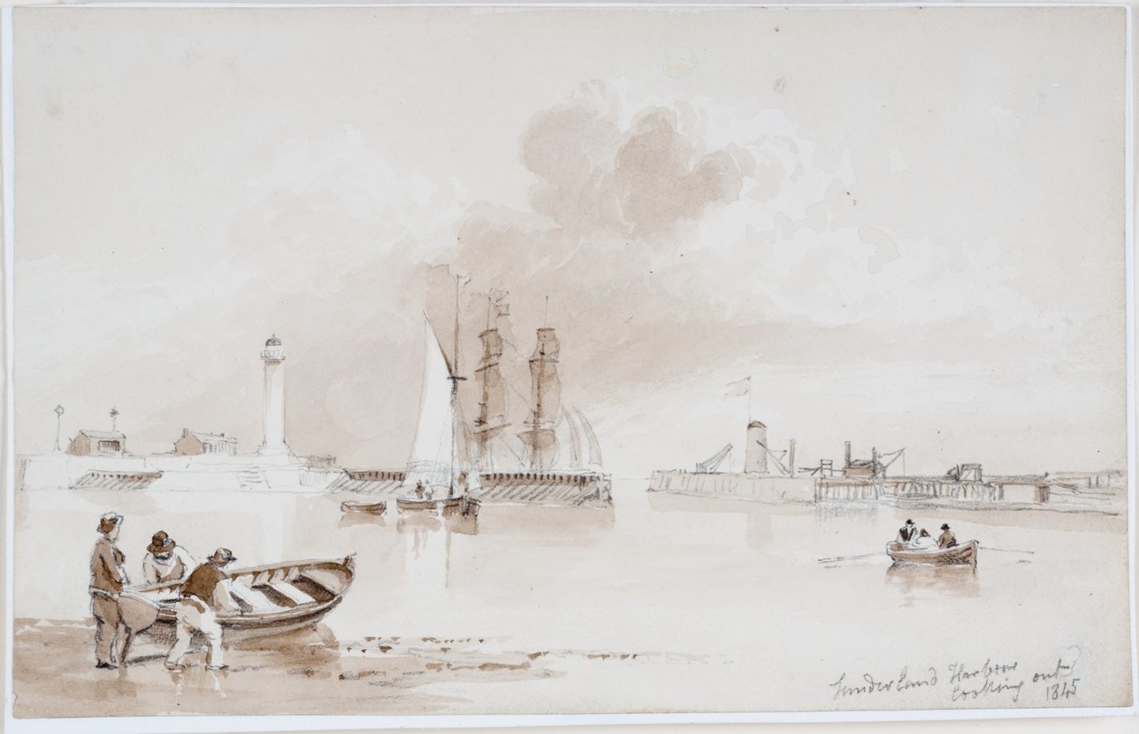 Sunderland Harbour Look Out (kağıt üzerine kurşun kalem ve suluboya (kağıt üzerine)) by John Wilson Carmichael