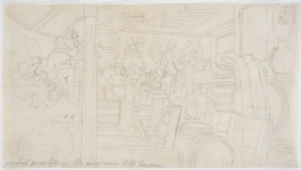 Gardiyan H.M.S. Sezar (kağıt üzerine kurşun kalem (izleme)) by John Wilson Carmichael