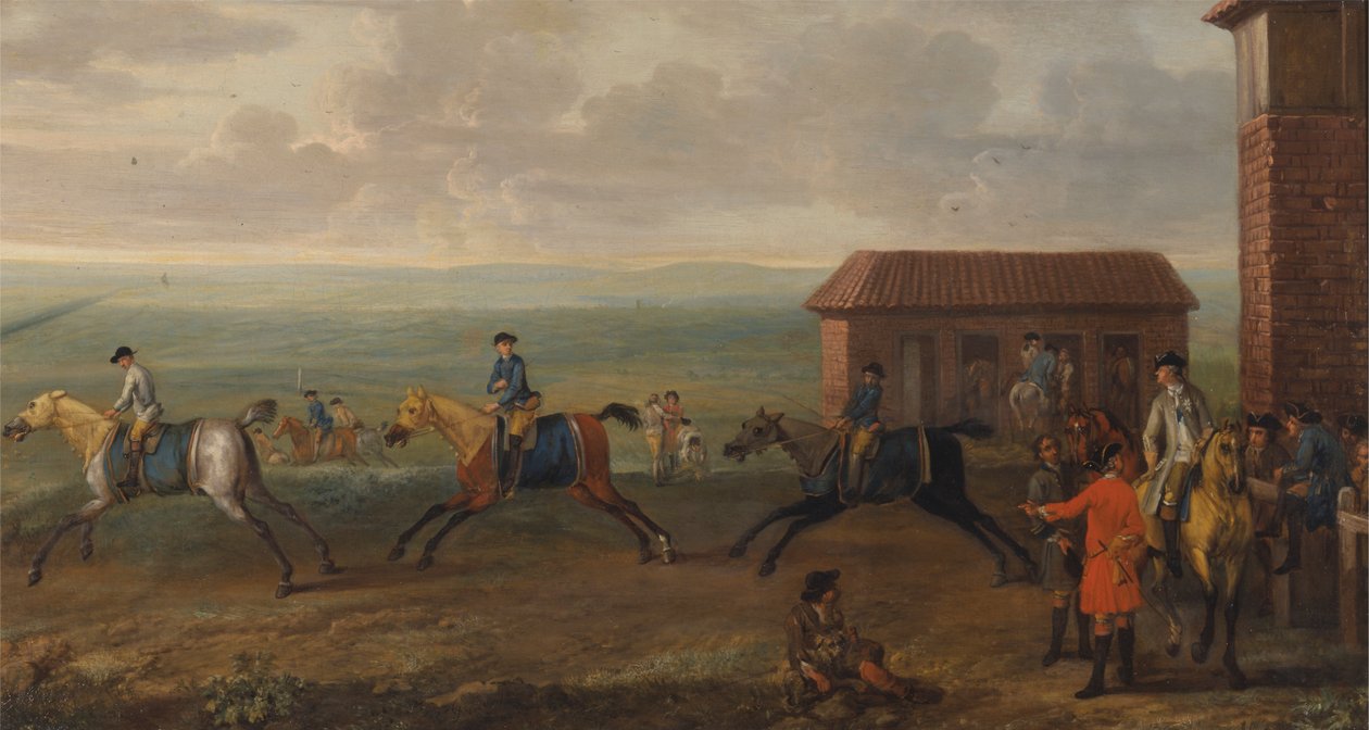 Lord Portmore, Newmarket Heath'te Egzersiz Yapan Yarış Atlarını İzliyor by John Wootton
