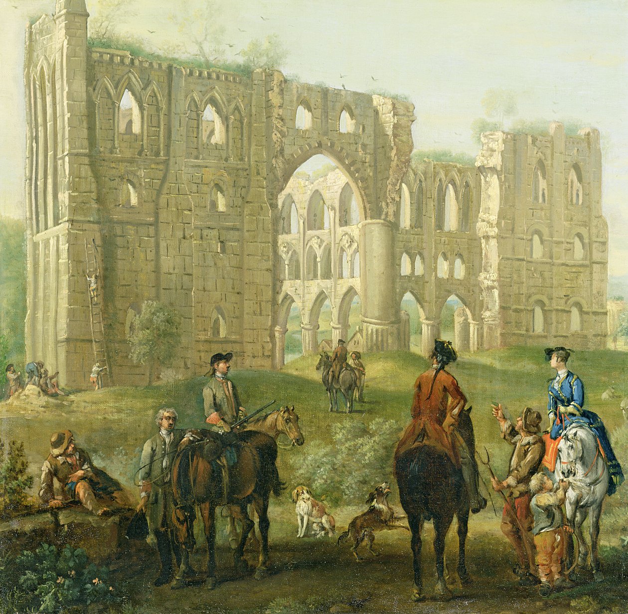 Rievaulx Manastırı Harabelerinin Yanında Duran Biniciler, c.1740-50 (tuval üzerine yağlı boya) by John Wootton