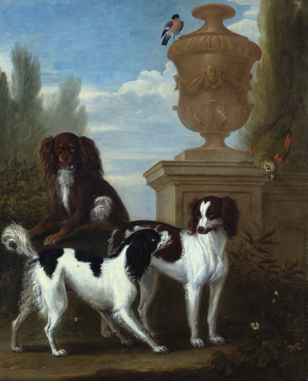Ormanlık Bir Peyzajda Bir Urn Tarafından Üç Spaniel by John Wootton