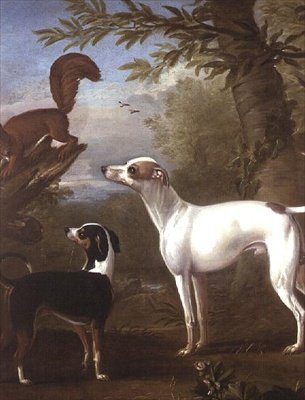 Bir Ağaç Kütüğü Üzerindeki Bir Sincap Tarafından Çekilen İki Spor Köpeği by John Wootton