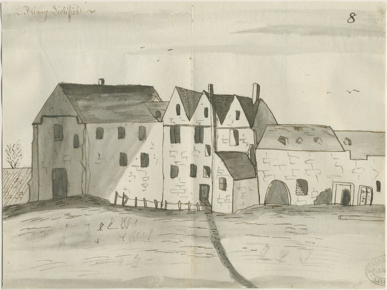 Lichfield - Greyfriars: kalem ve yıkama çizimi, nd [1784] (çizim) by John Wright