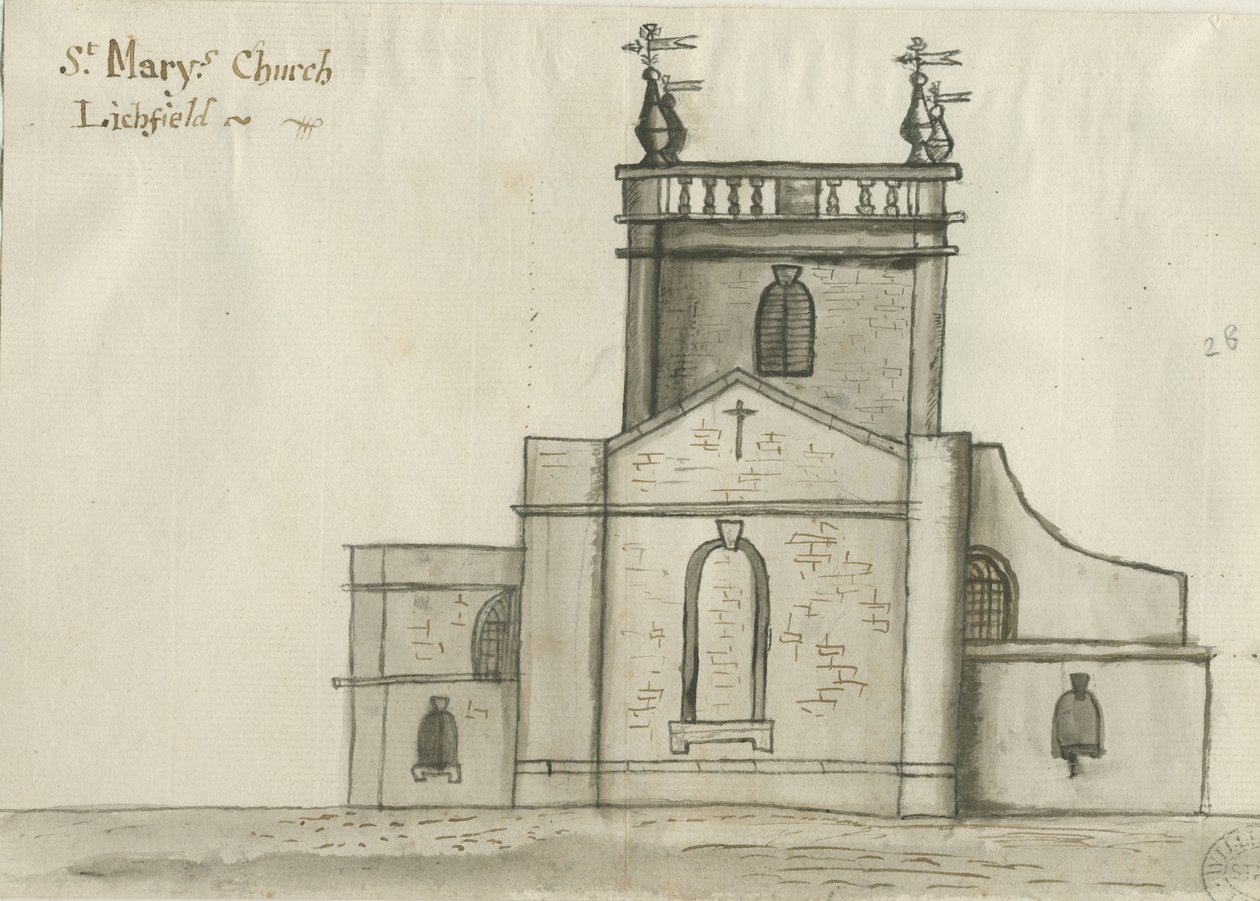 Lichfield - St. Mary Kilisesi: sepya yıkama çizimi, nd [1784] (çizim) by John Wright