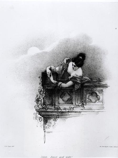 Fanny Kemble (1809-93) Richard James Lane (1800-72) tarafından oyulmuş Juliet, Tatlı İyi Geceler olarak by John after Hayter