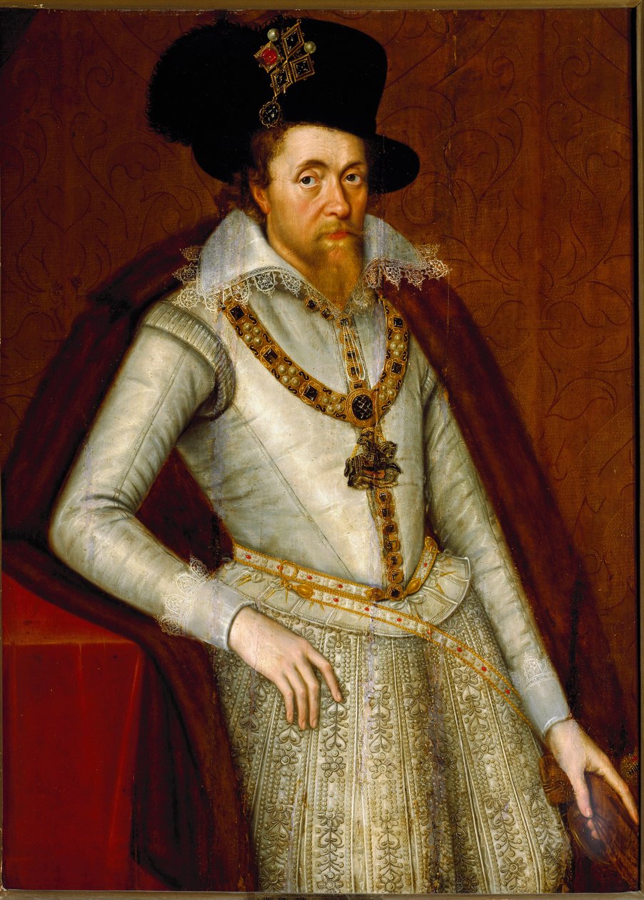 İngiltere Kralı I. James ve İskoçya Kralı VI.'nın Portresi, Şövalyeler, Jartiyer Nişanı, c.1610 (resim) by John de Critz