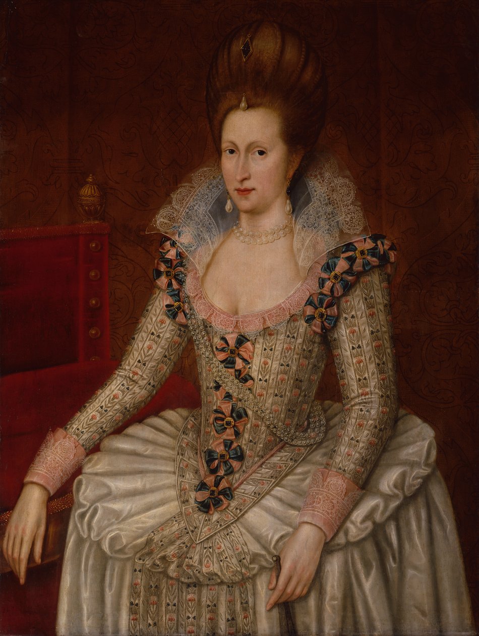 Danimarka Kraliçesi Anne, c.1605 (panelde yağlı boya) by John de the Elder (attr. to) Critz