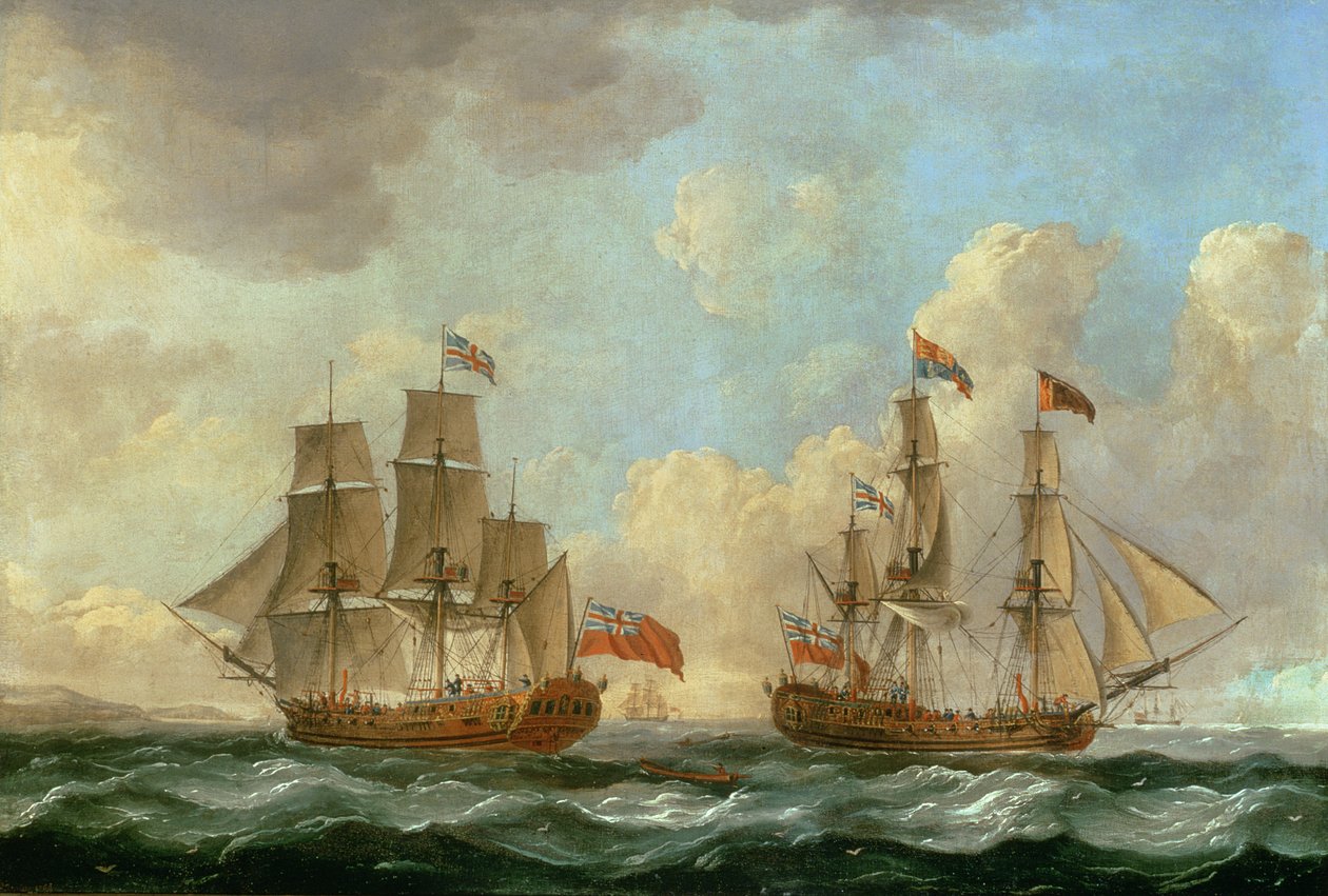 Kıyı Açıklarında İki Pozisyonda Peregrine, 1766 by John the Elder Cleveley