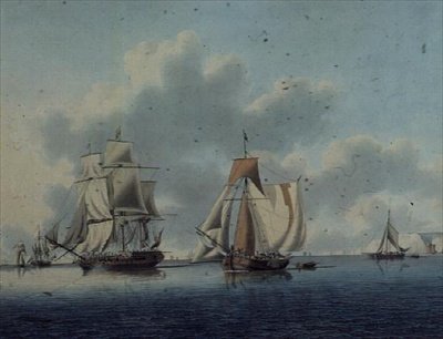 Wight Adası Açıklarında Fırkateyn ve Hollandalı Balıkçı Tekneleri by John the Younger Cleveley