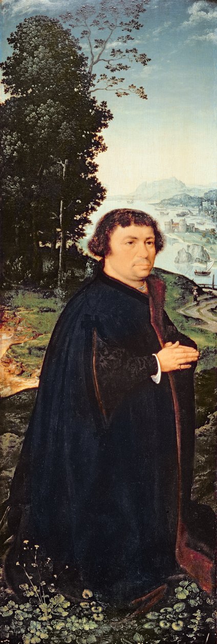 Bir nehir kenarında diz çökmüş bir bağışçının portresi (çift 155175) by Joos van Cleve