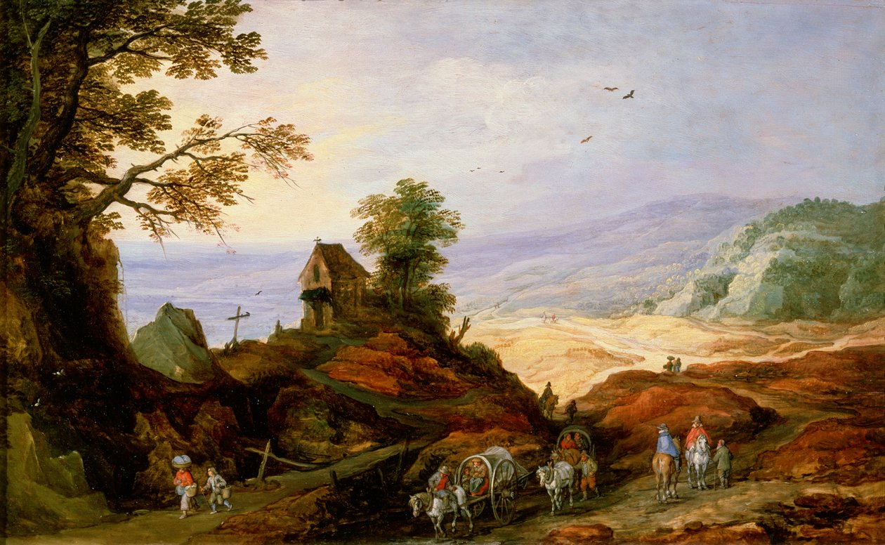 Tepedeki Şapel ile manzara, geç 16. veya 17. yüzyıl by Joos de Momper the younger