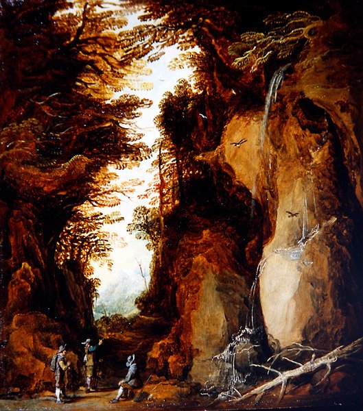 Gezginlerle Bir Alp Manzarası (panelde yağlı boya) by Joos or Josse de The Younger Momper