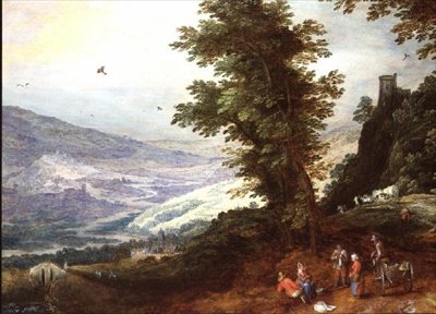 Köylülerle Geniş Peyzaj by Joos or Josse de The Younger Momper